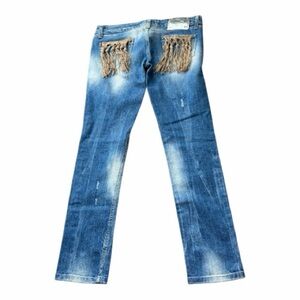 Tokuno Shimo Fringe Pocket Bootcut Jeans – Studded Distressed Denim